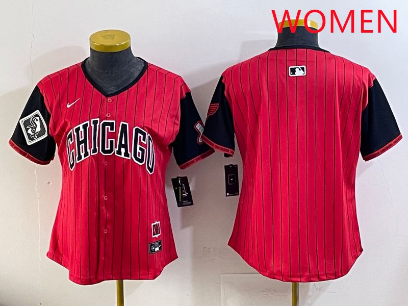 Women Chicago White Sox Blank Red Stripe Joint Name Nike 2025 MLB Jersey style 5